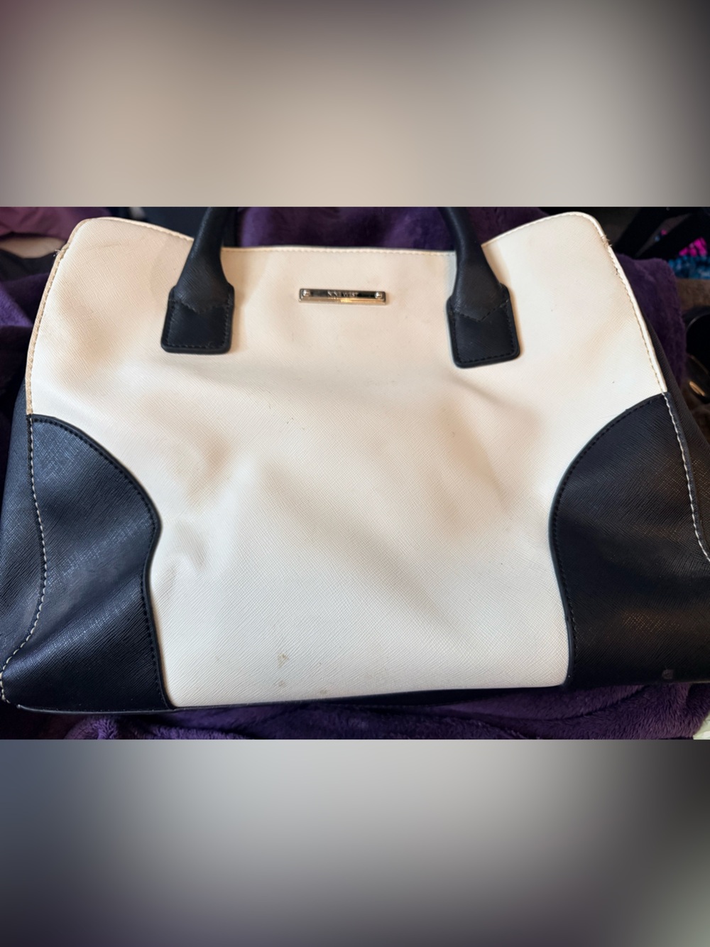 Nine West Two-Tone White and Black Structured Tote